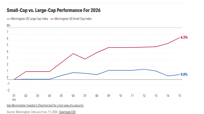 graf 2 rok 2026 vykonnost small caps verzus large caps od zaciatku roka 2026 | WebJET CMS